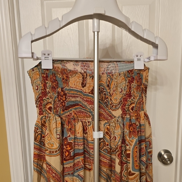 Orange and Brown Pleated Strapless Dress for Casual Resort Wear - Picture 6 of 10